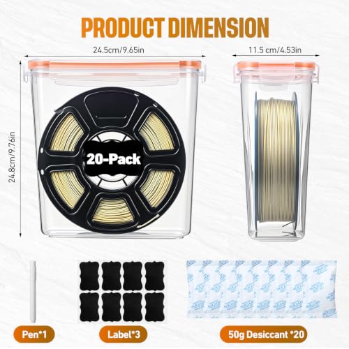 20 Pack 3D Printer Filament Storage Box Set,4 L,Orange Seal - color: Orange Seal