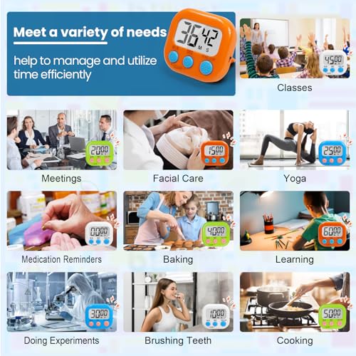 12 Pack Multi-Function Digital Timers, Magnetic Large LCD Display Loud Alarm Countdown Timers, Extensively Use in Classroom, Break Time, Gym, Meeting, Cooking