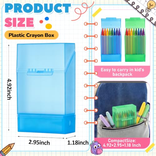 Clabby 2 Pcs 2 in 1 Plastic Crayon Box with Sharpener Holds 24, Blue,Green - color: Blue,green