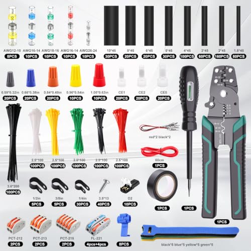 1740pcs Heat Shrink Wire Connector Kit with Crimping Tool for AWG 22-10 - size: 1740pcs