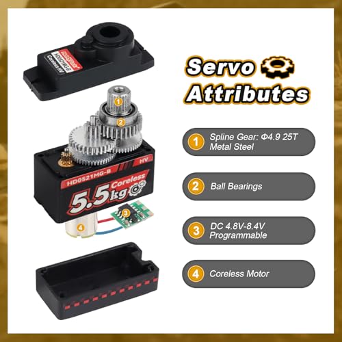 HobbyPark 9G Micro Servo Coreless Motor Metal Geared Mini Servos for RC Airplane, Glider, Robotics, Arduino Projects, RC Cars, 5.5kg High Torque Digital (4)