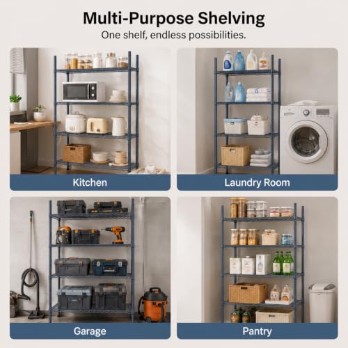 Thyle 4 Pack 74-Inch Wire Shelving Posts with 50 Clip, Chrome Steel, Gray - color: Grey, size: 74"