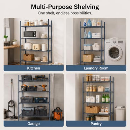 Thyle 4 Pack 74-Inch Wire Shelving Posts with 50 Clip, Chrome Steel, Gray - color: Grey, size: 74"