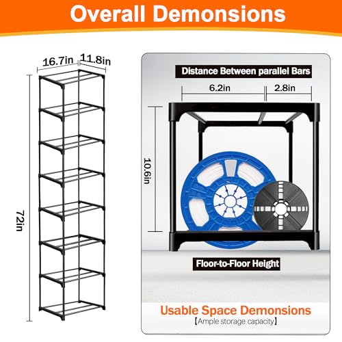 8-Tier 3D Printer Filament Storage Rack – Heavy-Duty Metal Spool Holder