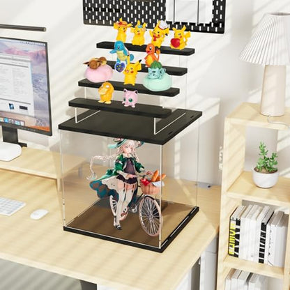 Acrylic Display Case for Collectibles, 5 Tier Figure Display Box with Door - color: Black