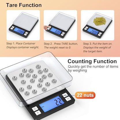 BOMATA 0.01g/1kg Upgraded Small Digital Scale, USB Rechargeable, with Larger Display and Hold,Tare Function, 9 Units, High Precision Digital Scale Grams and oz for Small Item, Kitchen…Grey - size: 0.01g/1kg Grey