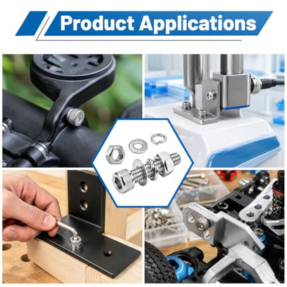 706PCS M4 Socket Screws Nuts Washers Kit, M4x6/8/10/12/16/20/25/30 mm - size: SS M4 706PCS