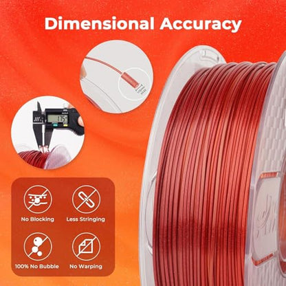 AMOLEN Silk PLA Gradient 3D Printing Filament, 1KG Spool 1.75mm Silk Shiny Red Gold Gradient Printer Filament 2.2lb Brighter New Version, Compatible with 3D Printer and 3D Pen - color: Silk Gradient Red Gold (Brighter Version)