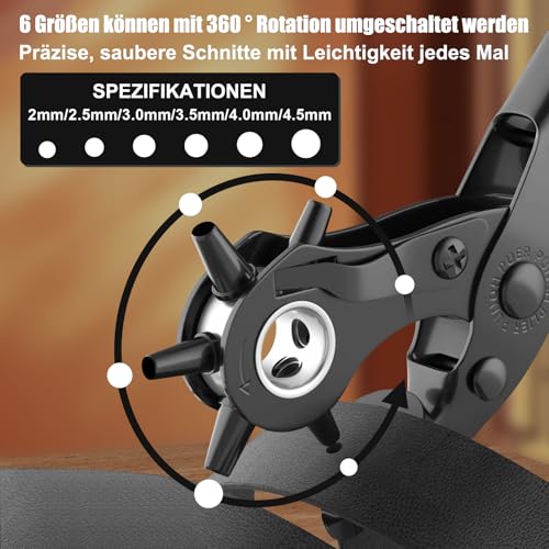 Leather Hole Punch for Belt, Diyife Revolving Punch Plier Kit, 6 Hole Sizes - color: Black