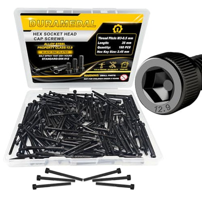 M3x35mm Screws 180pcs Hex Socket Cap 12.9 Steel Black Zinc Half Thread - size: M3*35mm 180pcs