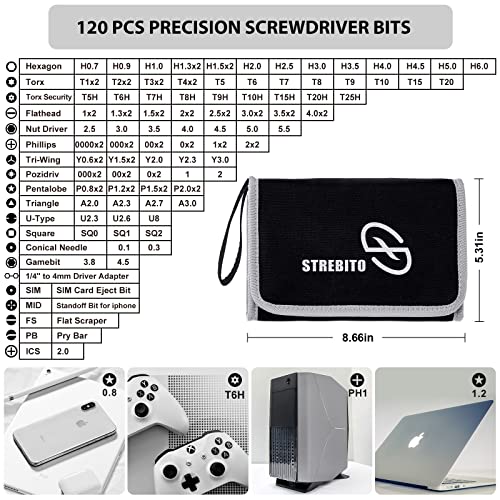 STREBITO Precision Screwdriver Set 142-Piece Computer Tool Kit Magnetic Screwdriver Set Laptop Screwdriver Kit Electronic Repair Kit Tech Toolkit for PC, Phone, Macbook, Nintendo, PS4, Xbox Controller - color: Grey