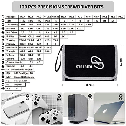 STREBITO Precision Screwdriver Set 142-Piece Computer Tool Kit Magnetic Screwdriver Set Laptop Screwdriver Kit Electronic Repair Kit Tech Toolkit for PC, Phone, Macbook, Nintendo, PS4, Xbox Controller - color: Grey