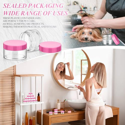 SATINIOR 24 Pieces Clear Plastic Jars with Lids, Pink Lid, 1 oz - color: Pink Lid, size: 1 oz