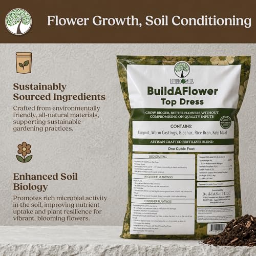 BuildASoil Build-A-Flower - Organic Top Soil Amendment – Top Dress Kit for Flowering Plants | Compost, Phosphorus & Potassium | 1 Cubic Foot Bag of Soil - size: 7.48 gallon