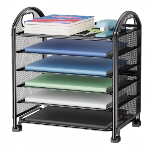 Simple Trending 6 Tier Paper Organizer, Desk Organizer with Handle, Black - size: 13.1" x 8.8" x 14.3"