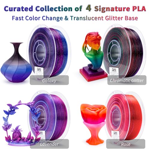ZIRO Twnkle Fast Color Gradient PLA 4 Pack, Galaxy Effect 1KG X 4 PLA - color: Translucent & Glitter-fast Color Gradient-4pack (Rose, Galaxy, Lavender, Chromatic Glitter)