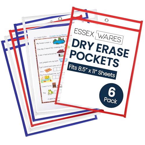 Essex Wares - 6 Pack, Red, White, & Blue Dry Erase Pockets, 10" W x 13.5" T - color: Red, White & Blue