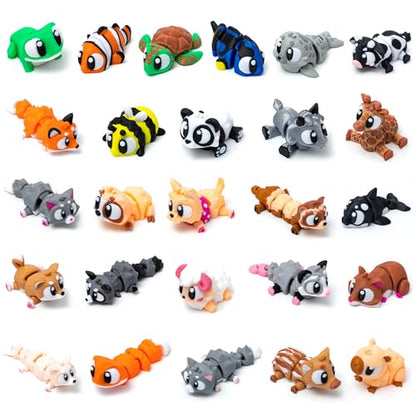 30pcs Mini 3D Printed Animals Statues, Movable Joints Realistic Collectible Figurines Set Mini 3D Printed Animals, Birthday and Halloween Christmas Party Gifts