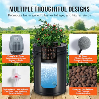 VEVOR DWC Hydroponics Grow System, Hydroponic Growing System with Top Drip Kit, Deep Water Culture 5-Gallon 4 Buckets, with Air Pump, Air Stones and Water Level Device for Leafy Vegetables - style: 4 Buckets+Top Drip Kit