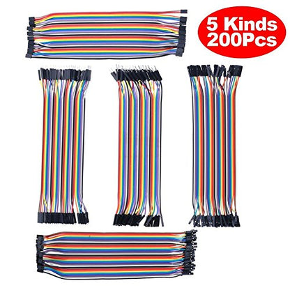 HiLetgo 200pcs/5x40pcs Breadboard Jumper Wires with Male Pin or Female Pin 2.54mm 2.0mm Male Female Pin Mutual Transfer Length 20CM Electronic Jumper Cables Assortment Kit for DIY - size: Small