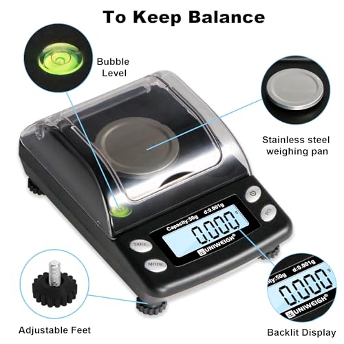 UNIWEIGH Digital Milligram Scale Accurate 0.001g/50g mg Scale for Powder - color: Black