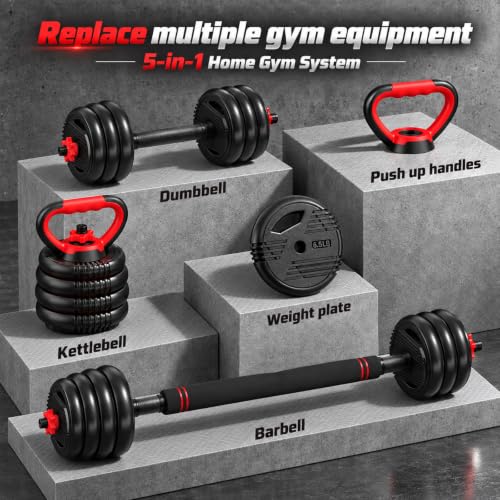 5-in-1 Adjustable Dumbbell Set, Barbell & Kettlebell for Home Gym - color: 20LB (Total)