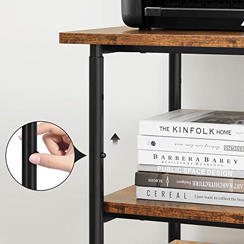 VASAGLE 3-Tier Printer Stand with Locking Wheels, Under Desk Printer Table - color: Rustic Brown + Ink Black, size: 3 Tiers/Compact