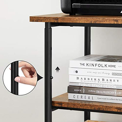 VASAGLE 3-Tier Printer Stand with Locking Wheels, Under Desk Printer Table - color: Rustic Brown + Ink Black, size: 3 Tiers/Compact