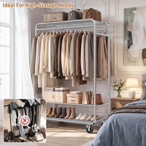 EAGMAK Heavy Duty Clothes Rack, 820 lb Double Rod, 3 Shelves, Silver - color: Silver