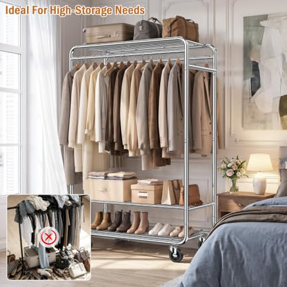 EAGMAK Heavy Duty Clothes Rack, 820 lb Double Rod, 3 Shelves, Silver - color: Silver