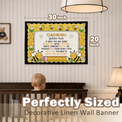 Bee Theme Classroom Golden Rule Decor Canvas Wall Hanging Banner - color: 03-Classroom Golden Rule - Bee Theme