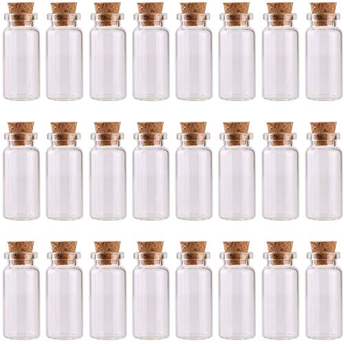 MaxMau 24PCS 10ml Glass Bottles Mini Vials with Cork Stoppers for DIY Decor