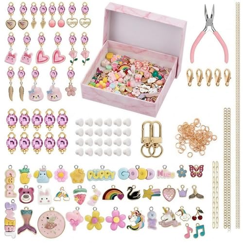 Ponygrass 167 Pcs Lip Gloss Keychain Making Kit, Heavy-Duty DIY Craft Supplies with Chipping-Resistant Charms, Hooks, Jump Rings & Tools for Jewelry Making, Custom Keychains, Bags (PINK-02)