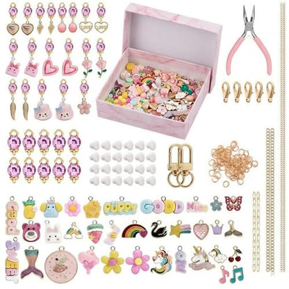 Ponygrass 167 Pcs Lip Gloss Keychain Making Kit, Heavy-Duty DIY Craft Supplies with Chipping-Resistant Charms, Hooks, Jump Rings & Tools for Jewelry Making, Custom Keychains, Bags (PINK-02)