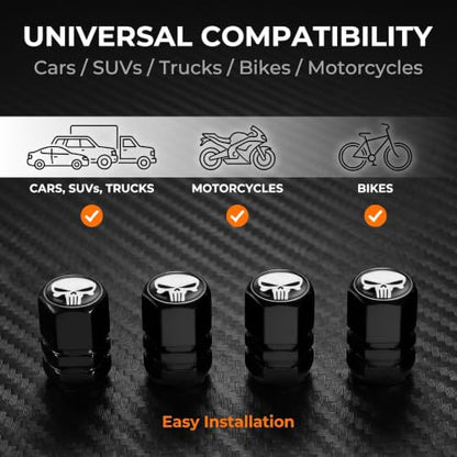 4 PCS Skull Car Wheel Tire Valve Stem Caps, Alloy Hexagon Tire Cap, Valve Stem Covers, for Most Cars (White) - color: White