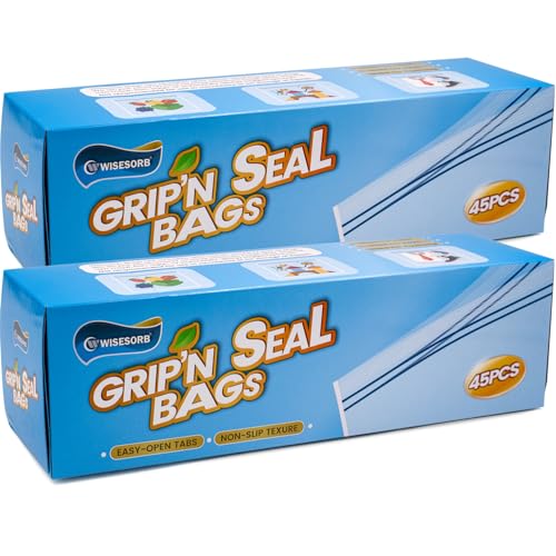 WiseFresh Gallon Food Storage Freezer Bag, 90 Count Grip 'n Seal Bags for Storage (45 count/Pack,2 Packs) - color: 90 count