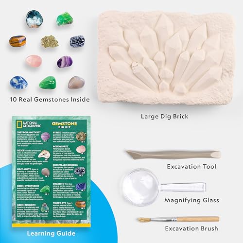 National Geographic Gemstone Dig Kit with 10 Real Gemstones for Kids - style: 10-gem Brick