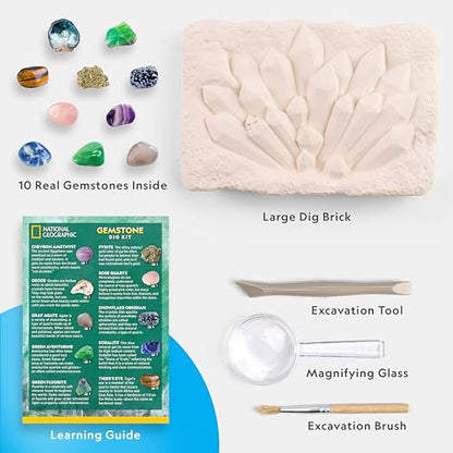 National Geographic Gemstone Dig Kit with 10 Real Gemstones for Kids - style: 10-gem Brick