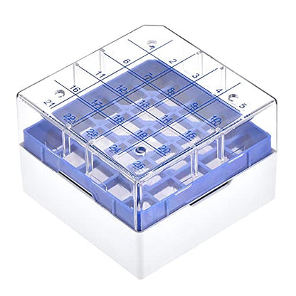 uxcell Centrifuge Tube Freezer Storage Box 25 Places Waterproof Polypropylene Cryogenic Holder Rack for 1.8/2ml Microcentrifuge Tubes Vials Samples, Blue - color: Blue
