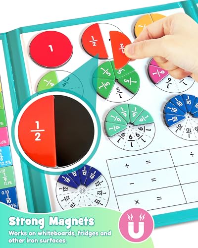 Magnetic Fraction Educational Puzzle, Fraction Manipulatives Book - color: Turquoise (8.86 X 7.09 In)