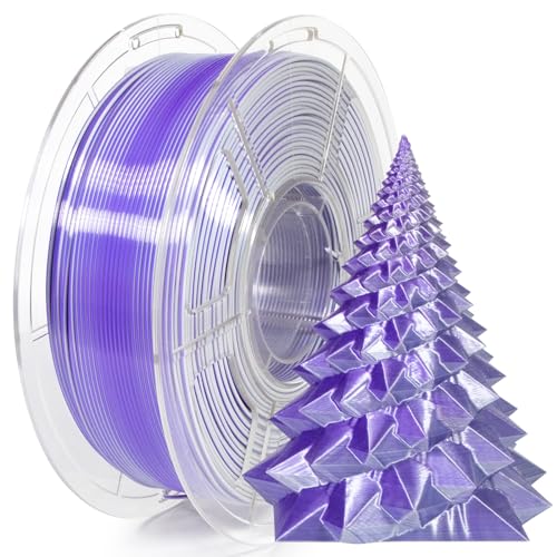 iSANMATE PLA Filament 1.75mm Dual Color Filament, Shiny Silk PLA 3D Printer Filament, Coextruded Filament 3D Printing Filament Magic PLA, 1 kg/Spool (Purple and Silver) - color: Purple + Silver, size: Silk PLA