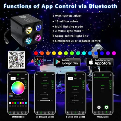 AKEPO 36W 4 Color Twinkle Starlights Headliner Fiber Optic Lights Kit - size: 1500pcs*13.1ft*0.03in