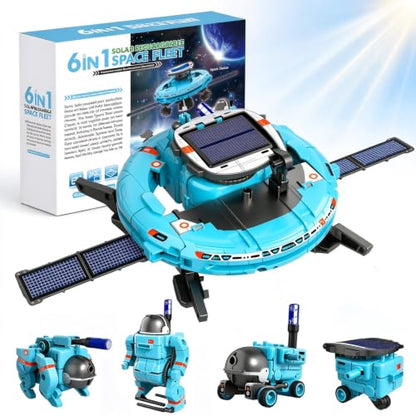 STEM Education Solar Robots Toys for Kids Age 8+, 6-in-1 DIY Science Kit Space Toys, 120 Pcs Building Experiment Robotics Set Birthday Gifts for Boys & Girls - color: Blue