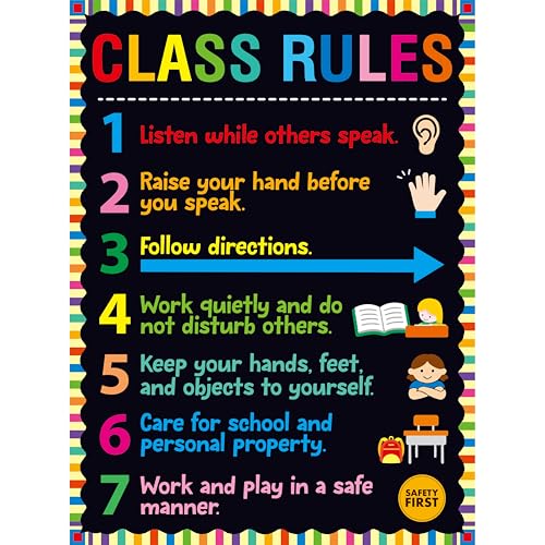 Vantasii Classroom Rule Poster, Colorful Bulletin Board Decoration Thick Educational Porch Sign Erasable Positive Rule Poster Chart for Preschool, Elementary, Middle School Supplies (12.6”X17”) - color: Classroom Rule Poster