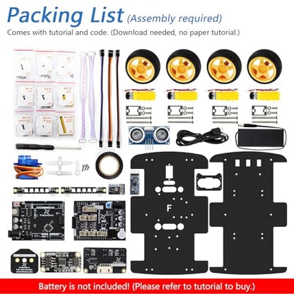 Freenove 4WD Car Kit (Compatible with Arduino IDE), Line Tracking, Obstacle Avoidance, Wireless Control App, Ultrasonic Sensor Motor Servo - color: Without Remote