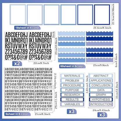 Sinload 92 Pcs Science Fair Board Supplies 60 Trim Scalloped Poster Boards 18 Presentation Subtitles 6 Project Titles 8 Letter Sticker for Classroom Display Boards(Blue Tone,Wave) - color: Blue Tone, style: Wave