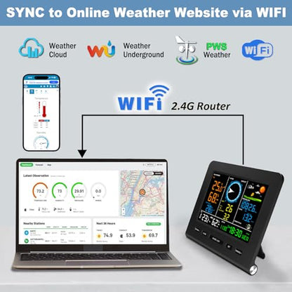 Urageuxy WiFi Weather Station Wireless Indoor Outdoor Sensor