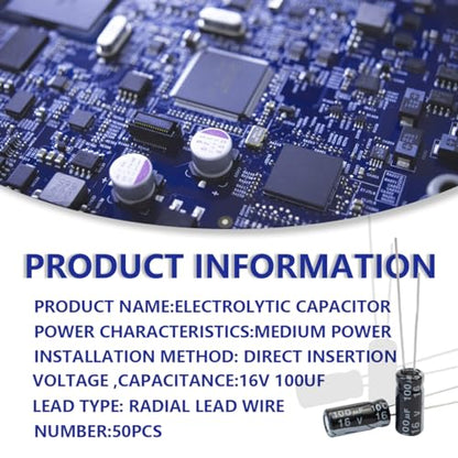 50 Pcs Electrolytic Capacitor 100uF 16V Aluminum Radial Electrolytic Capacitors - style: 16V 100uF