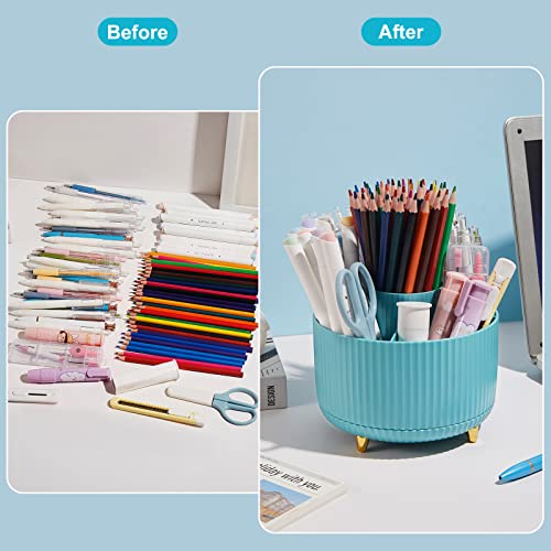 360 Degree Rotation Pen Holder, 5 Slots Office Desk Pen Organizer Multi-Functional Pencil Cup Makeup Brush Holder Office Business Card Pen Pencil Stationery Holder Storage Box Blue - color: Blue