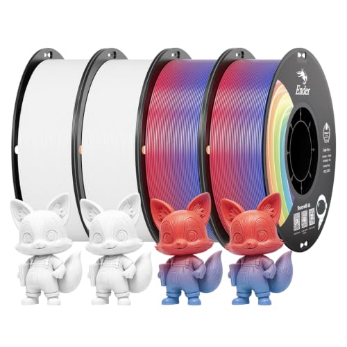 Creality 3D Printer Filament PLA 1.75mm 4KG, Rainbow Upgrade PLA+ Filament Strong Toughness No-Tangling Vacuum Packaging 3D Printing Filament Fit Most 3D Printers - color: Pla+-2*white+2*rainbow